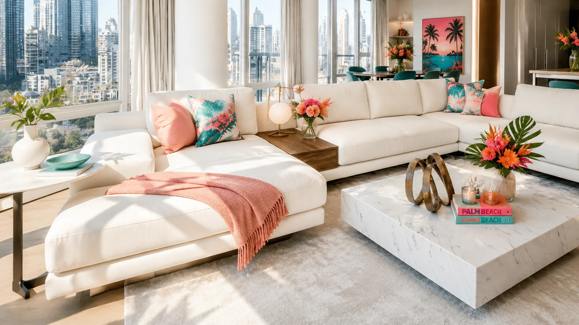 A bright, calm living room that looks like it smells clean and intentional